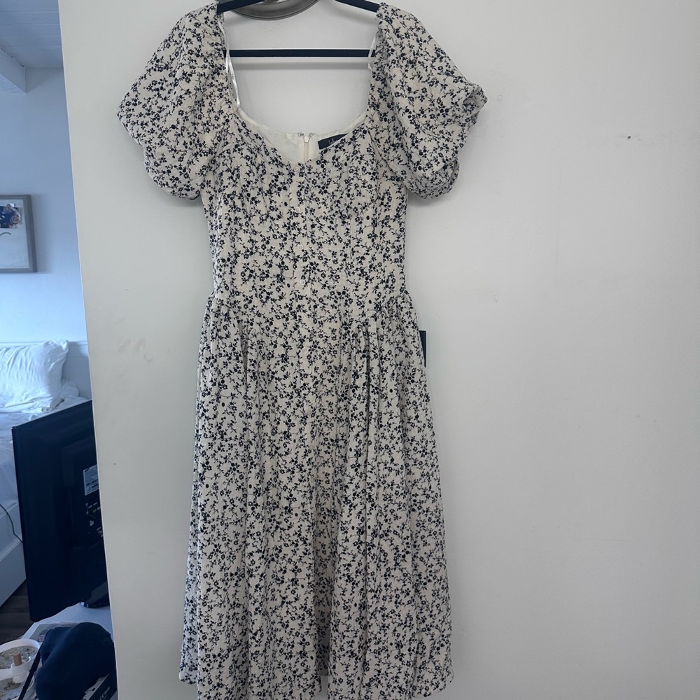Lulu's Sincerely Captivating Ivory Floral Puff Sleeve Midi Dress